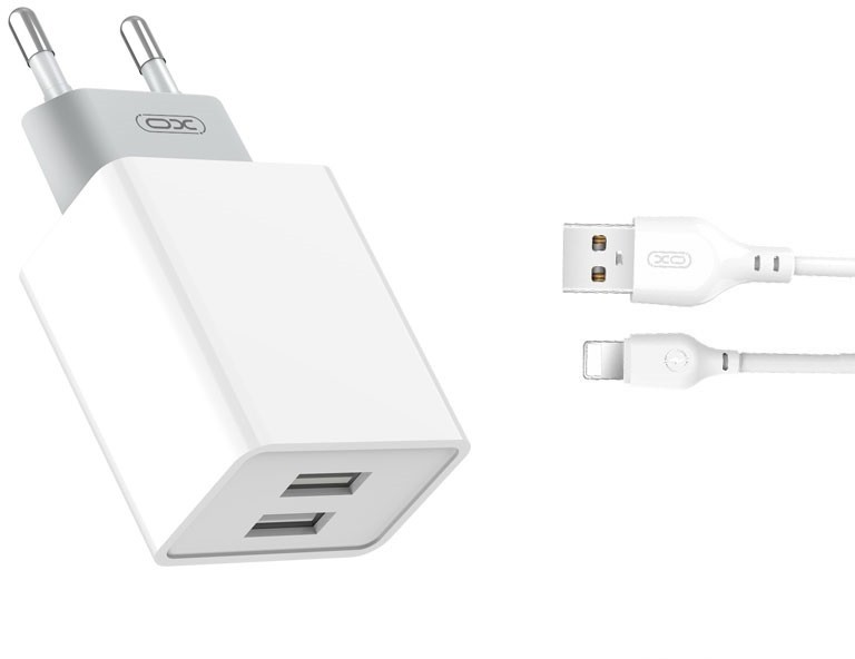 Incarcator de perete XO L65 2x USB 2,4A alb + cablu Lightning - imagine 3